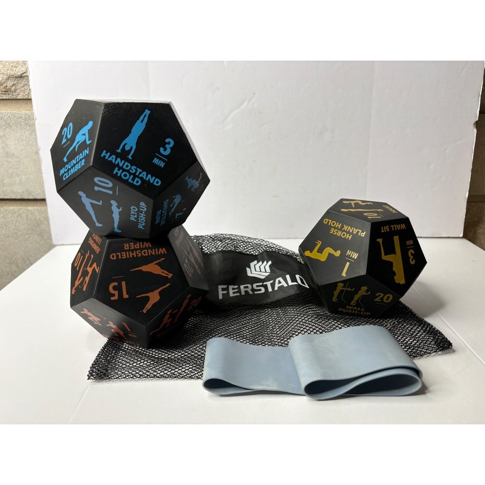 Ferstalo‎ Workout Exercise Dice Set with Resistance Band and Mesh Bag Black